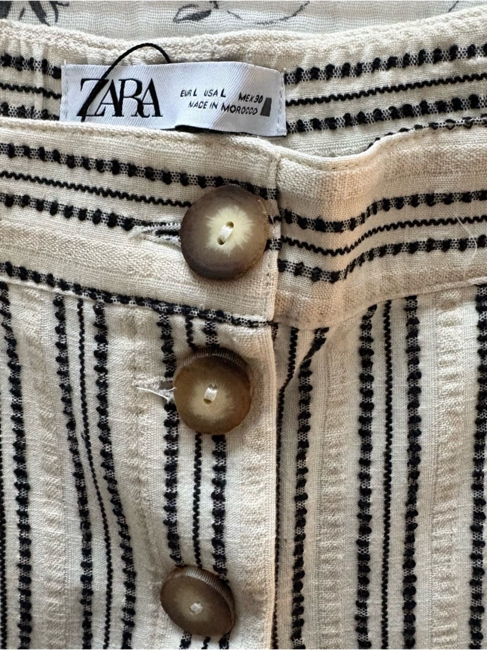 Zara Embroidered Striped Rustic Cotton & Linen Tapered Cropped Pants Size L NWT‎ - Picture 9 of 11